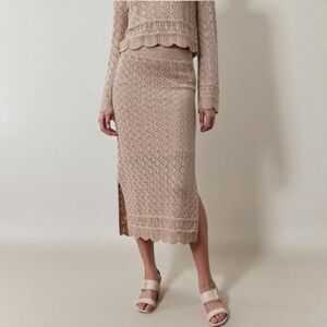 Lauren Conrad Pointelle Midi Sweater Skirt Fully Lined Beige Size XL NWT
